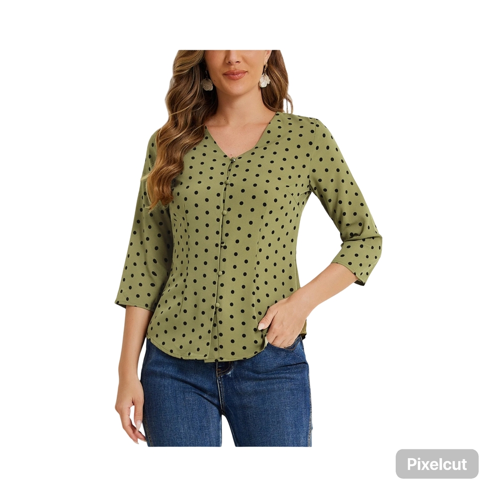 NWOT Size Medium Green and Black Polka Dot Women's Top